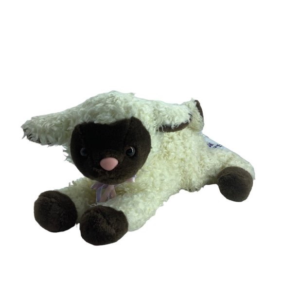 Vtg Aurora Cream Brown Lying Lamb Weighted Plush 12" Lovey A&A Floppy 1992 - Picture 1 of 7